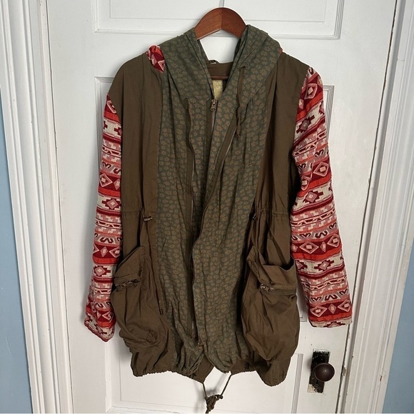 Paparazzi Utility Jacket with Aztec Sleeves Army Green Layered Western Small - Picture 2 of 10